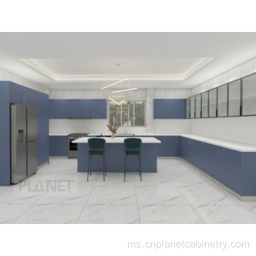 Dinding gunung laminate biru kabinet dapur Amerika moden